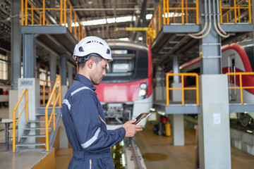 Train Engineers Discussing Maintenance in Depot