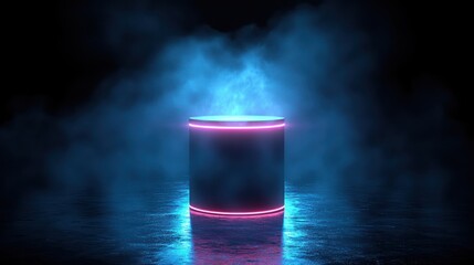 Neon Cylinder in Mystical Fog: Futuristic Cyberpunk Stage Design