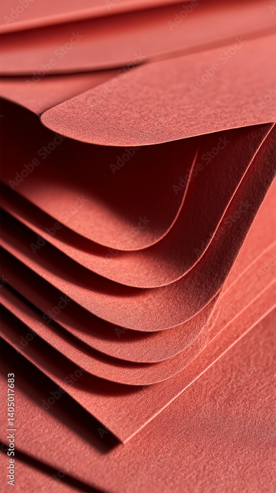 Poster Close-up of layered terracotta-colored textured paper, creating a smooth and gently curved surface, showcasing abstract design, ideal for background or branding