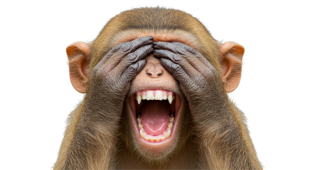 Isolated Monkey Covering Eyes