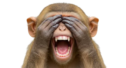 Fotobehang Aap Isolated Monkey Covering Eyes  © Lena