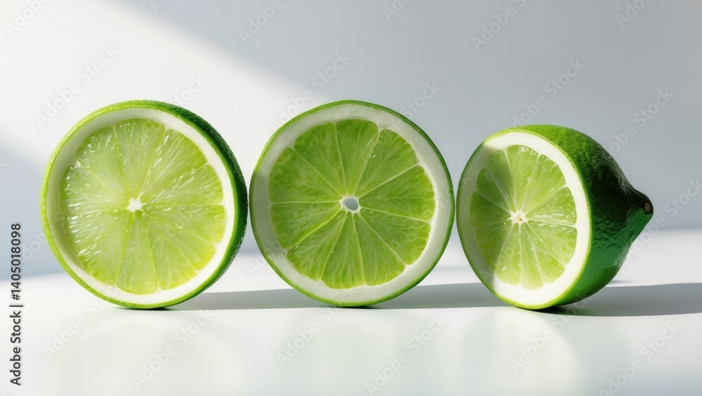 Poster collection of sliced flying lime circles isolated on a background. clipping path.