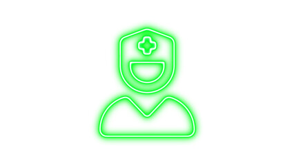 Neon user nurse icon green color glow with transparent background