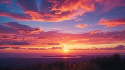Fototapeta premium Stunning sunset sky landscape with vibrant clouds on the horizon