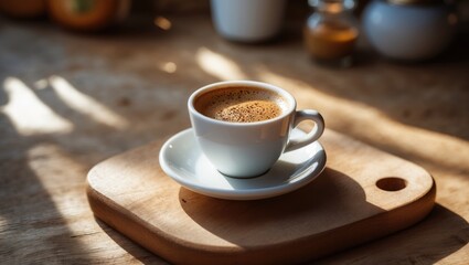 Fototapeta premium Table setting featuring a cup of coffee and food