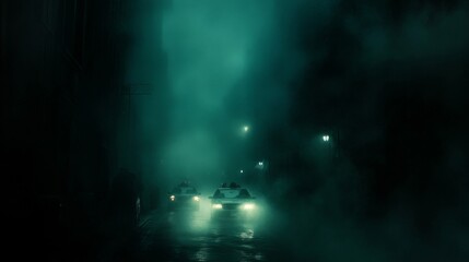 Fototapeta premium Night Drive Through Foggy City Street