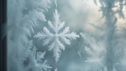 Icy motifs on windows. Celebratory scenery