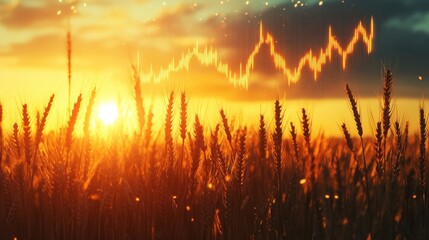  golden field of wheat with a rising stock market graph 
