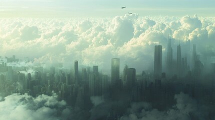 Fototapeta premium Futuristic City Skyline Emerging from Clouds