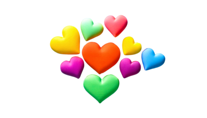 colorful heart shaped balloons isolated on transparent background