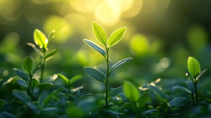 Obraz premium Vibrant Green Sprouts in Morning Sunlight