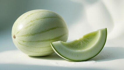 Isolated background featuring fresh honey dew or melon slice fruit