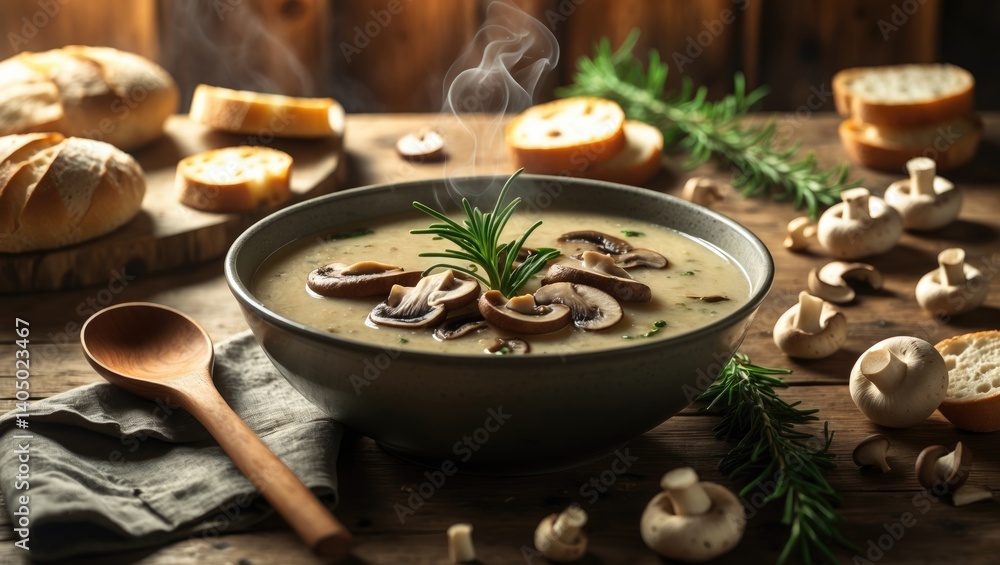 Poster mushroom soup made from scratch served on the table