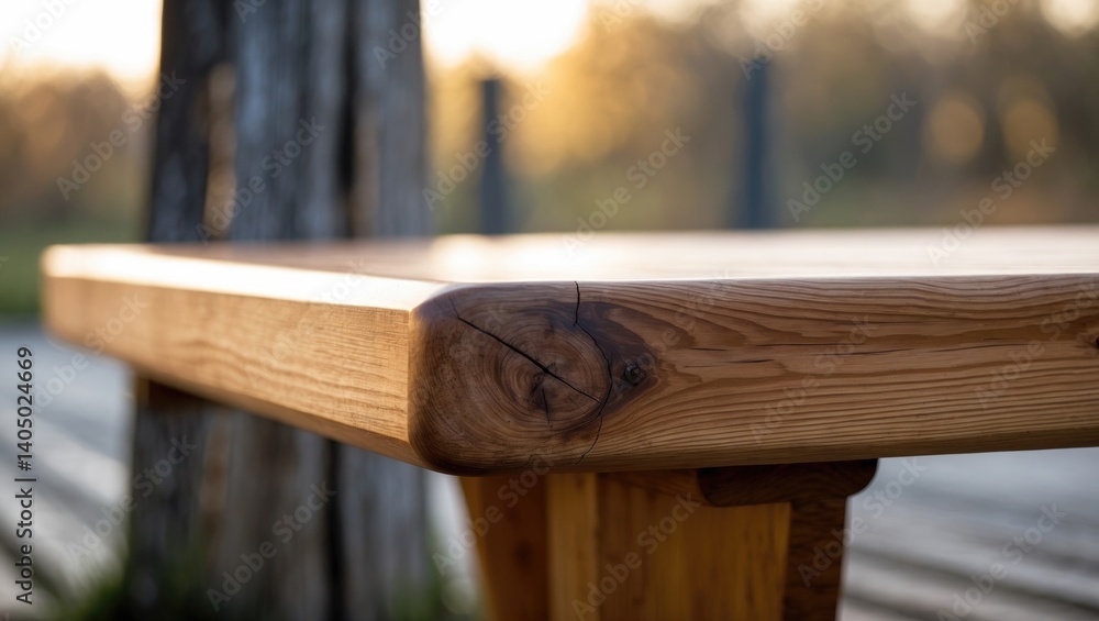 Poster edge of the bench made of wood. benches are typically located in walkable areas, especially within p