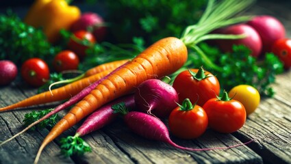 New vegetables on timber table