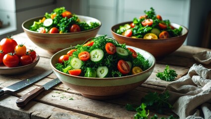 Collage featuring salad dishes.