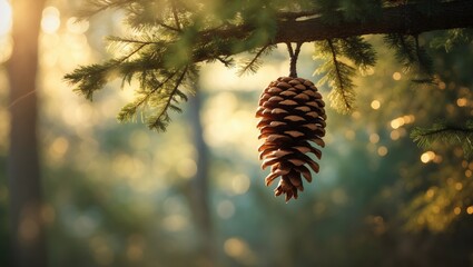 Detailed view of a pine cone on the tree.