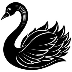 Fototapeta premium vector silhouette of a swan with curved neck, elegant posture, white background 