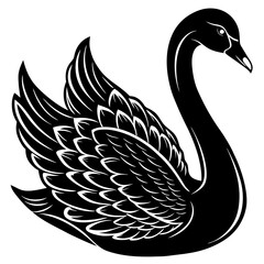 Fototapeta premium vector silhouette of a swan with curved neck, elegant posture, white background 