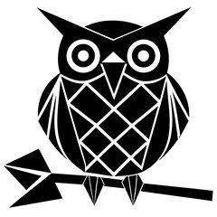 Obraz premium vector silhouette of an owl with big eyes, sitting on a branch, 