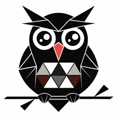 Obraz premium vector silhouette of an owl with big eyes, sitting on a branch, 