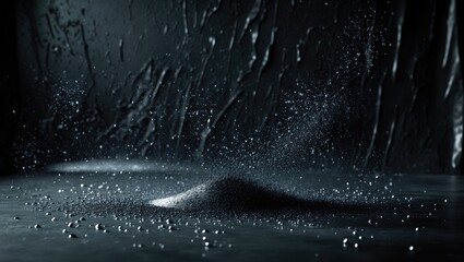 Black rain background for overlay, abstract studio water drops