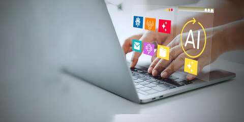 A person using laptop with AI smart automation, Artificial intelligence in daily life.