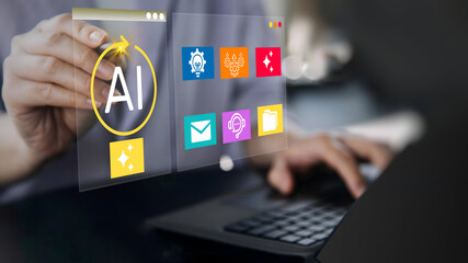 A person using laptop with AI smart automation, Artificial intelligence in daily life.