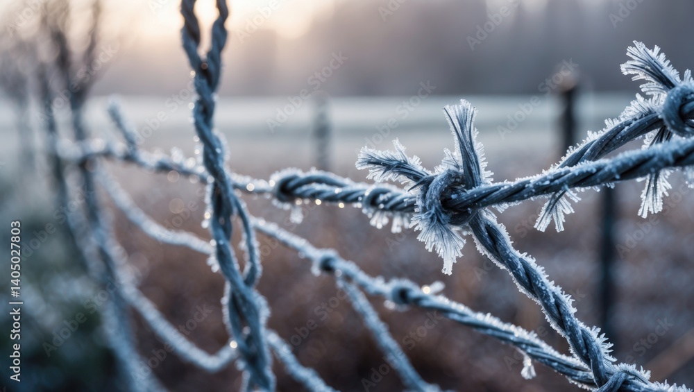 Poster branches adorned with frost in a peaceful landscape, generating a shimmering effect. the atmosphere 