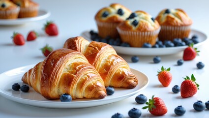 Freshly baked muffins on two plates.