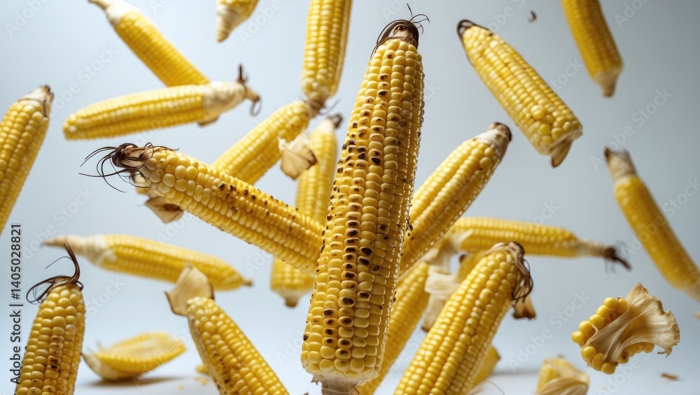Poster corn on the cob flying with a clear background. clipping path