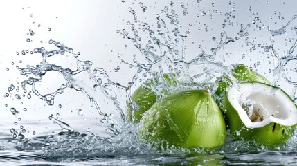 Fresh Coconuts Plunging into Water with High-Speed Splash Photography