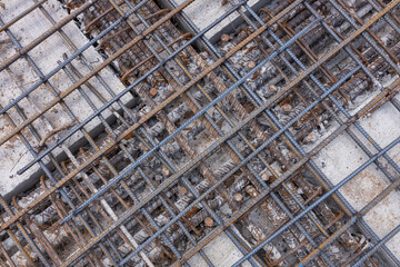 Close-up of Reinforced Steel Rebar in Concrete Structure