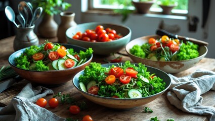 Salad collage of food.