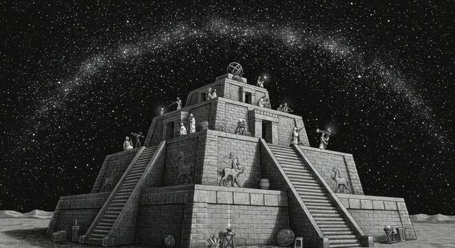 Babylonian Astronomers Observing Stars from a Ziggurat