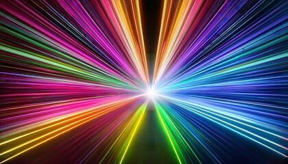 Abstract tunnel of multicolored glowing bright neon laser energy beams lines abstract background