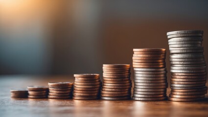 Table with a Close-Up View of Coin Stack