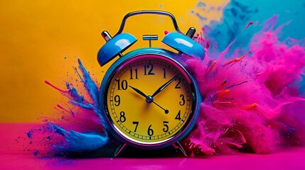 Time management visualized through a classic clock and bright hues.