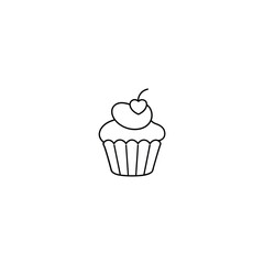 Cupcake with heart one line art on white background
