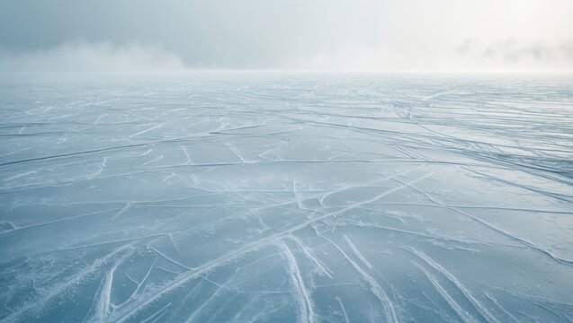 Zoomed-in image of ice texture at natural rink outdoors