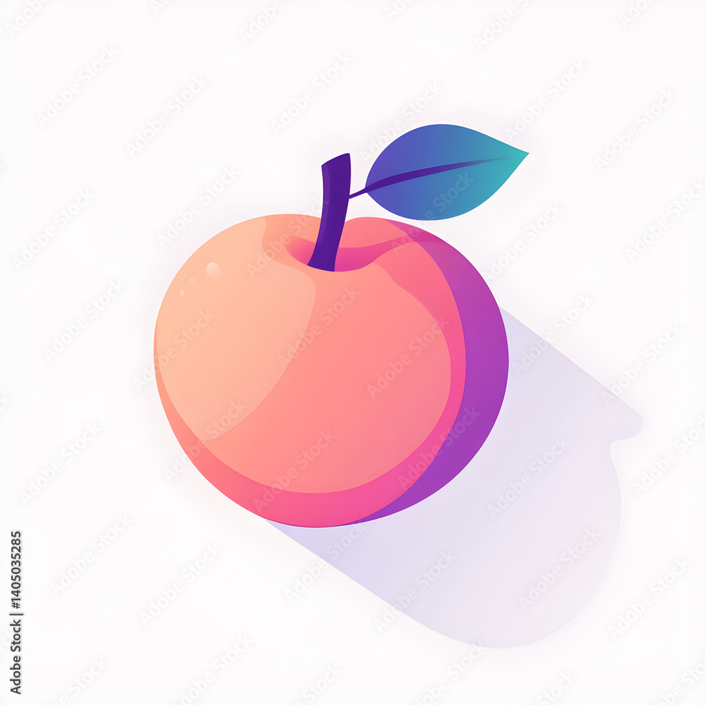 Poster Flat design illustration of a peach with a soft gradient effect