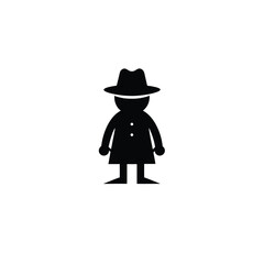 Detective with hat linear silhouette on white background