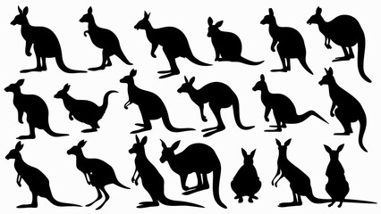 set of kangaroo silhouette vector on white background