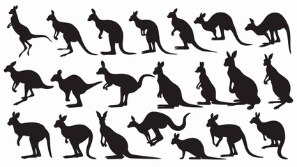 set of kangaroo silhouette vector on white background