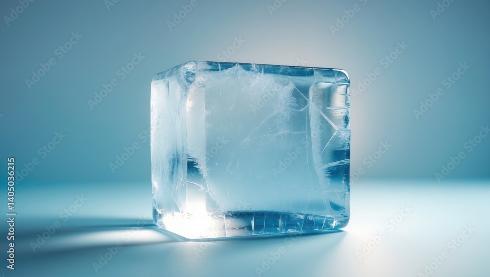 Poster pristine textured ice block in cold hues, isolated on a backdrop. clipping path included.