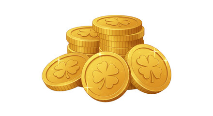 Isolated Gold Coins with Clover