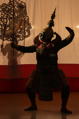 Thai Khon performers in elaborate Thotsakan costumes