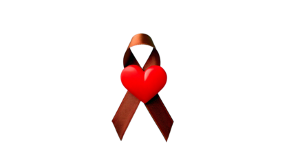 red aids awareness ribbon with heart isolated on transparent background