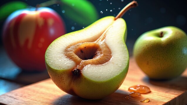 Asian nashi pear cut in half