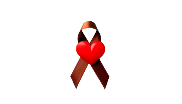 red aids awareness ribbon with heart isolated on transparent background